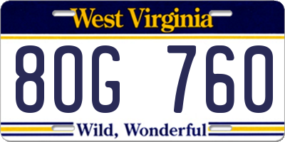 WV license plate 8OG760
