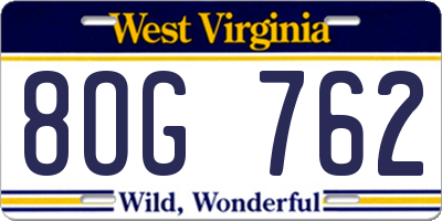 WV license plate 8OG762