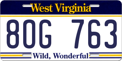 WV license plate 8OG763