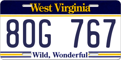 WV license plate 8OG767