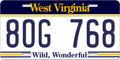 WV license plate 8OG768