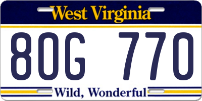 WV license plate 8OG770