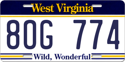 WV license plate 8OG774