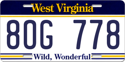 WV license plate 8OG778