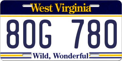 WV license plate 8OG780
