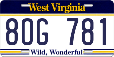 WV license plate 8OG781