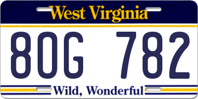 WV license plate 8OG782