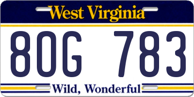 WV license plate 8OG783