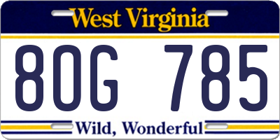 WV license plate 8OG785
