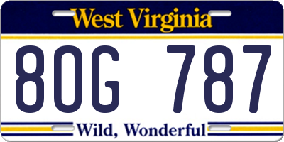 WV license plate 8OG787