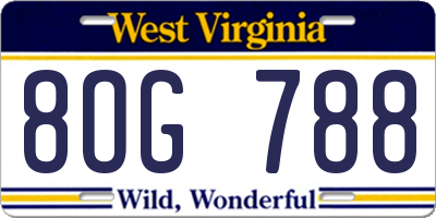 WV license plate 8OG788