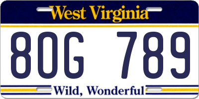 WV license plate 8OG789