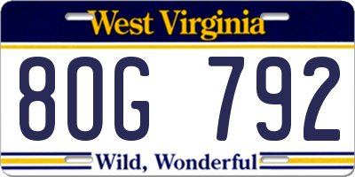 WV license plate 8OG792