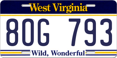 WV license plate 8OG793