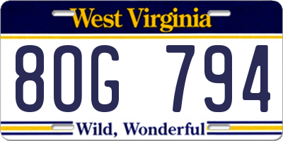 WV license plate 8OG794