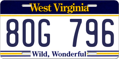 WV license plate 8OG796