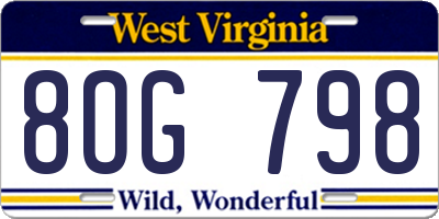 WV license plate 8OG798