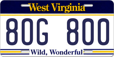 WV license plate 8OG800