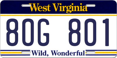 WV license plate 8OG801