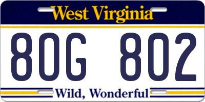 WV license plate 8OG802
