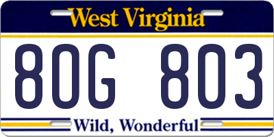 WV license plate 8OG803