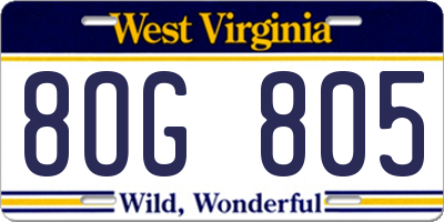 WV license plate 8OG805