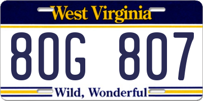 WV license plate 8OG807