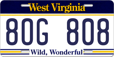 WV license plate 8OG808
