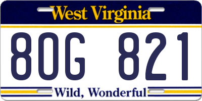 WV license plate 8OG821