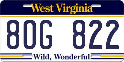 WV license plate 8OG822