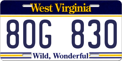 WV license plate 8OG830