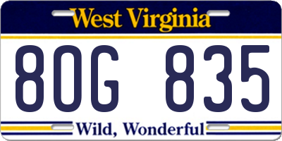 WV license plate 8OG835