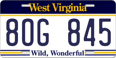 WV license plate 8OG845