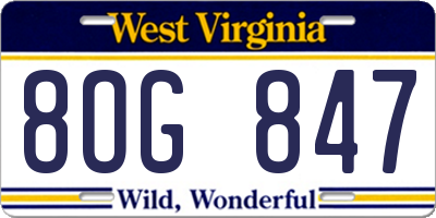 WV license plate 8OG847