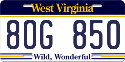 WV license plate 8OG850