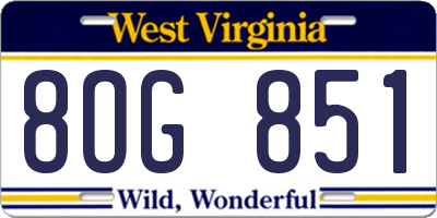 WV license plate 8OG851