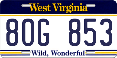 WV license plate 8OG853