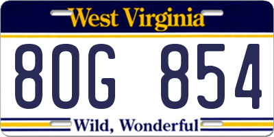 WV license plate 8OG854