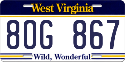 WV license plate 8OG867