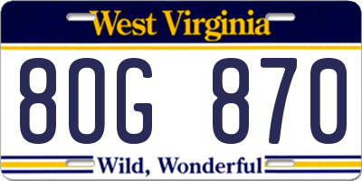 WV license plate 8OG870