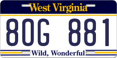 WV license plate 8OG881