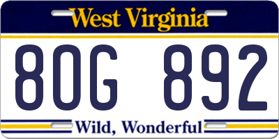 WV license plate 8OG892