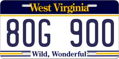 WV license plate 8OG900
