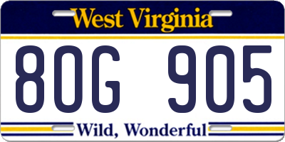WV license plate 8OG905