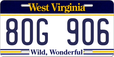 WV license plate 8OG906