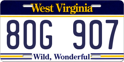 WV license plate 8OG907