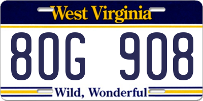 WV license plate 8OG908