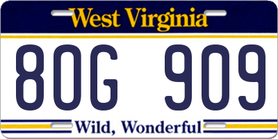 WV license plate 8OG909