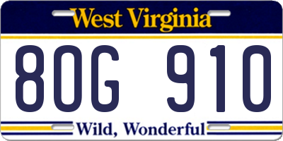 WV license plate 8OG910