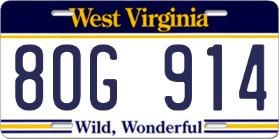 WV license plate 8OG914